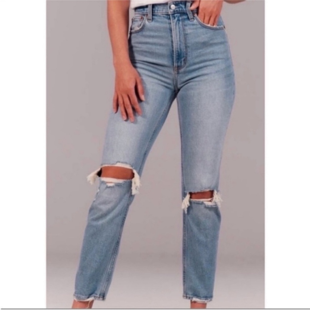 abercrombie & fitch the ankle straight ultra high rise distressed jeans 4 Long